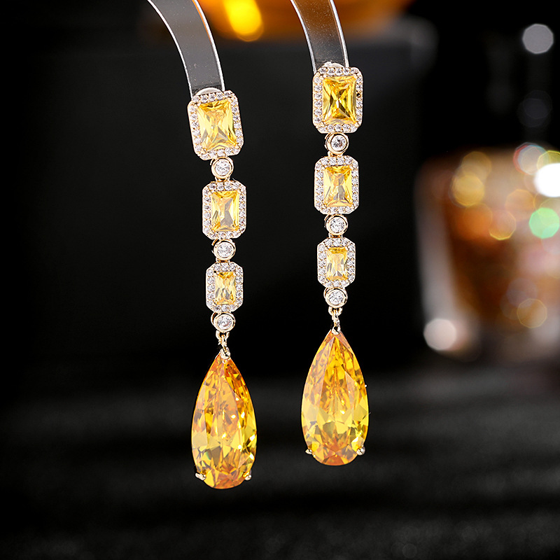 1 Pair Glam Shiny Water Droplets Plating Inlay Copper Zircon Drop Earrings display picture 6