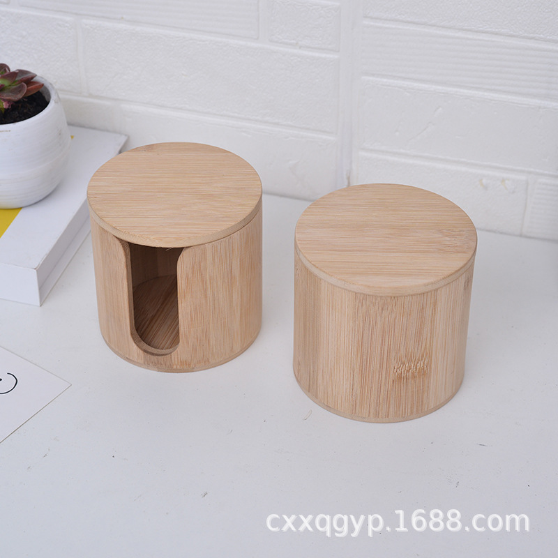 Cilindro de bambú creativo simple tarro de té cosmético removedor de maquillaje caja de almacenamiento de algodón baño cara toalla caja de almacenamiento