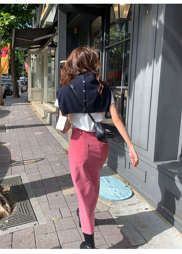 タイトスカート 裏起毛コーデュロイフロントスリットタイトスカート