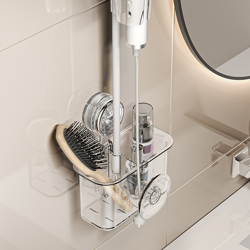 Estante de secador de pelo perezoso, sin perforación, soporte de secador de pelo montado en la pared del baño, estante de almacenamiento del conducto de aire del baño