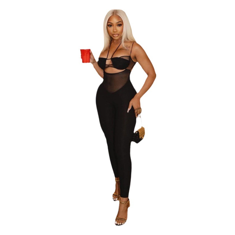 Estilo europeo y americano 2024 nuevo verano sexy street shooting hot girl sin mangas halter halter halter espalda con cordones mono de costura de cintura alta