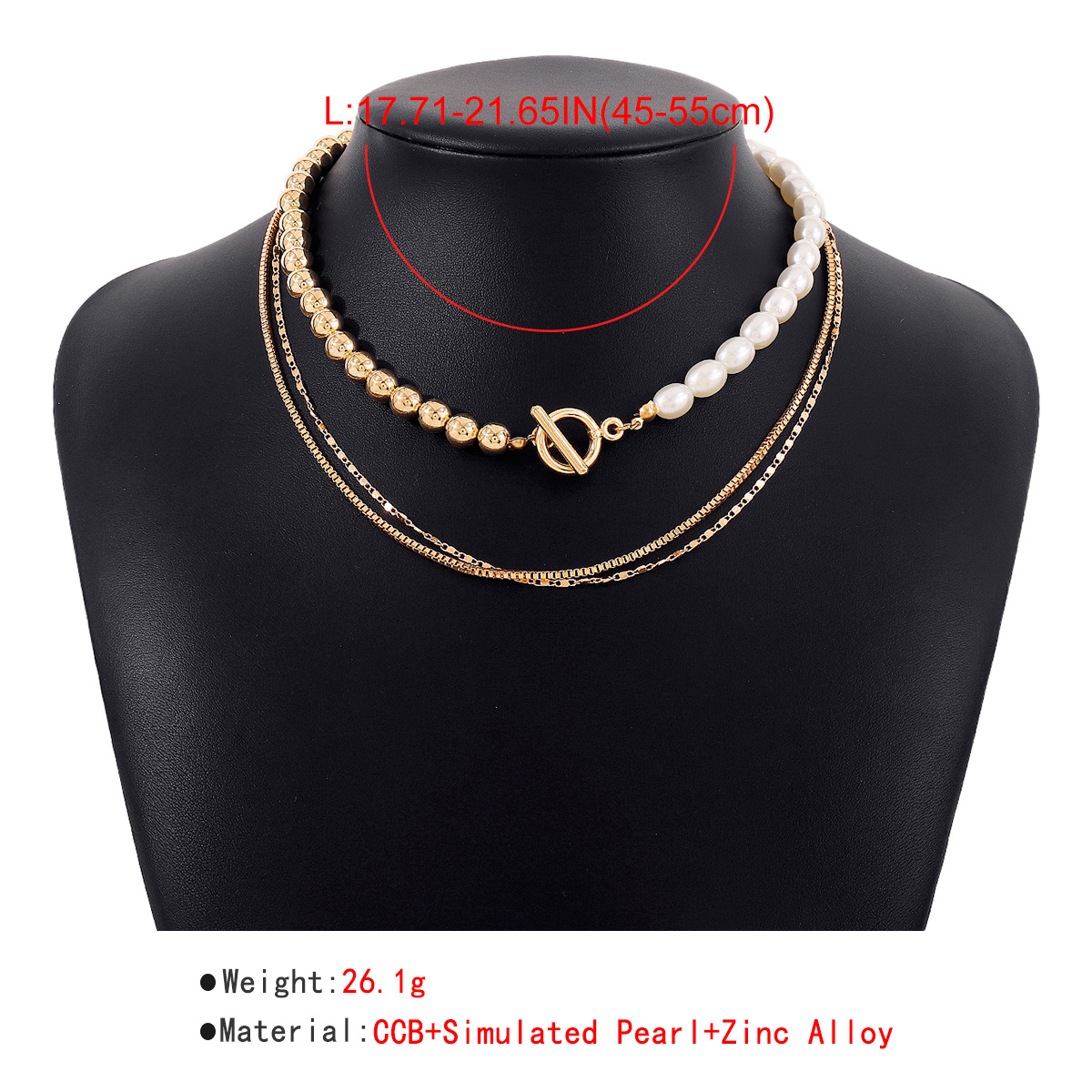 Vintage Style Geometric Alloy Layered Artificial Pearls Necklace