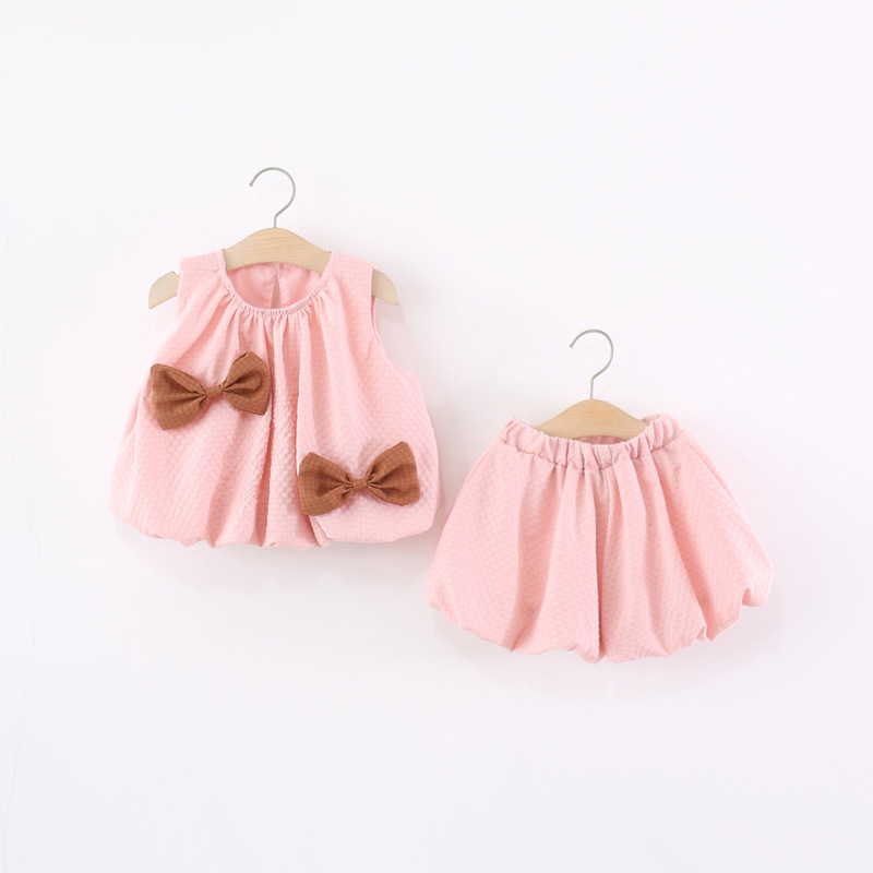 Summer New Children's Wear Wholesale Bow Sleeveless Top + Lantern Shorts Girls 2 Piece Set