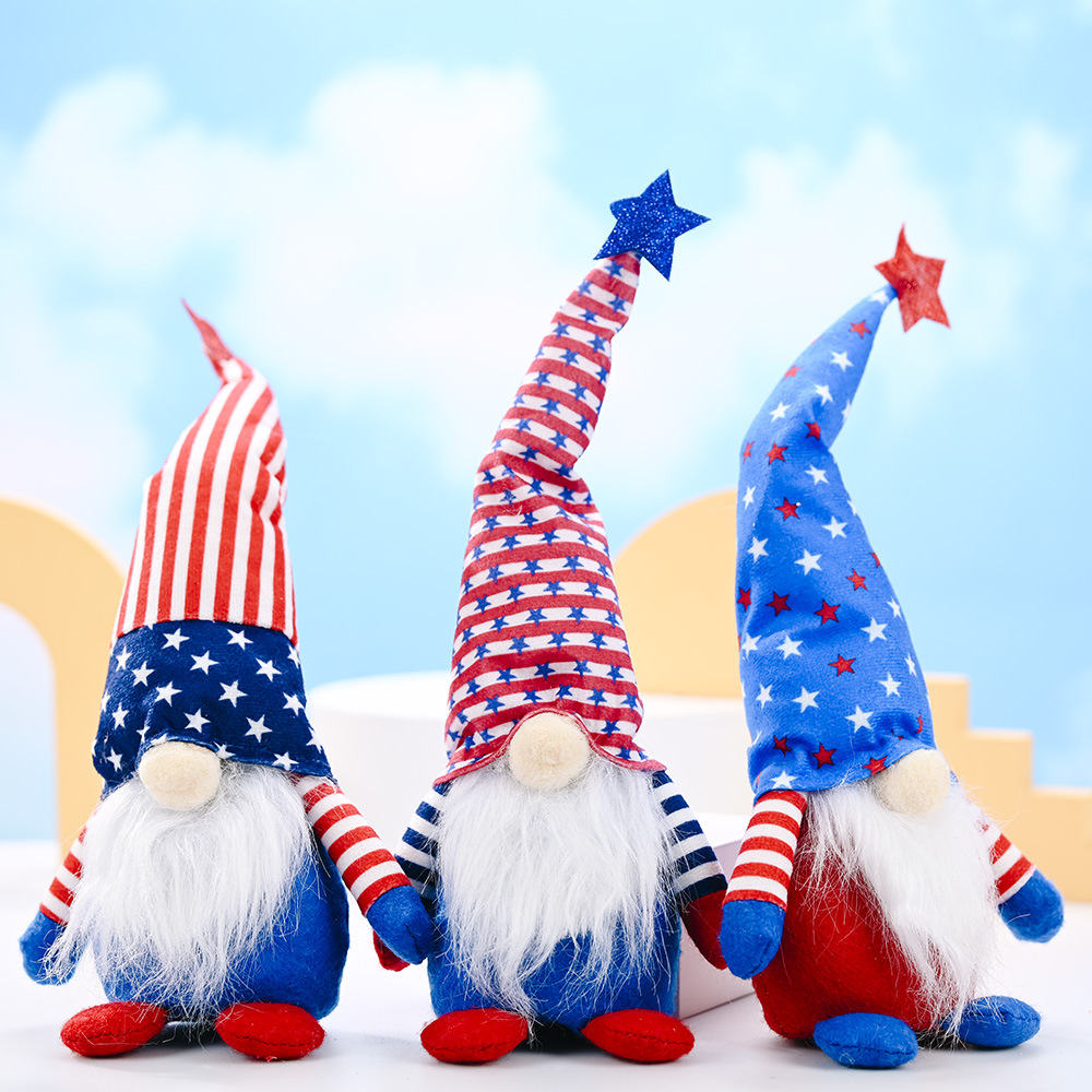 Día DE LA Independencia Americana de cinco puntas estrella sentada posición enana muñeca de peluche decoración regalo para niños Rudolf