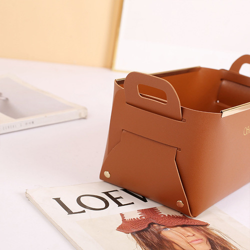 Gunus leather storage basket, snack storage basket, plastic cosmetics household organizing box, kitchen storage box