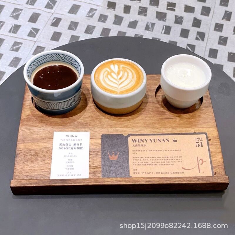 Cross-border solid wood coffee tray three-compartment drink tray…
