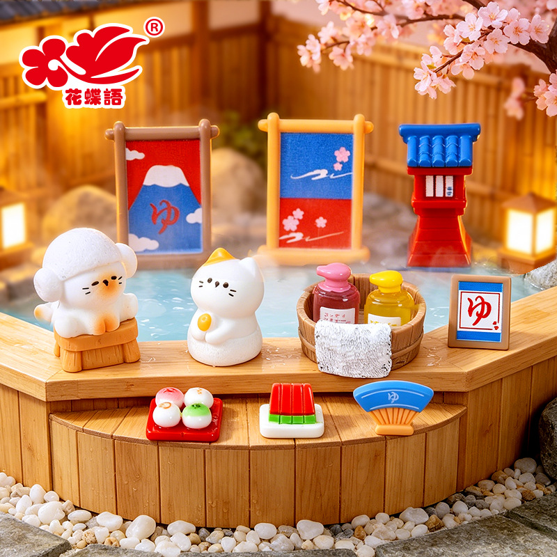 原创新品日式动物温泉旅店 微缩场景盲盒网红娃娃屋diy树脂摆件