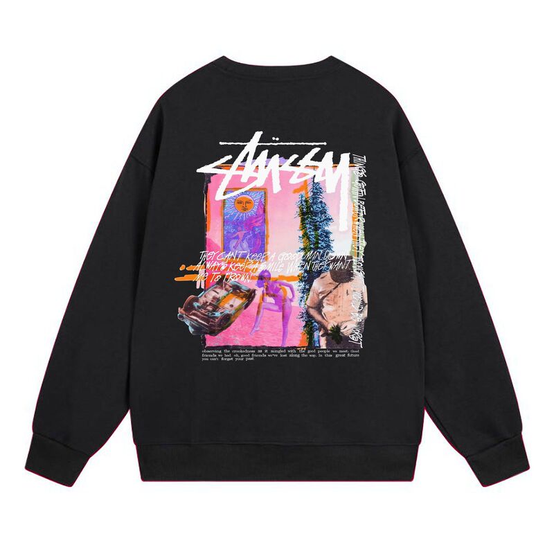 Cross-Border 2025 Trendy Brand Dropshipping Shawn Stussy Stus Round Neck Sweatshirt Heavy High Version Fleece-Lined Sweatshirt
