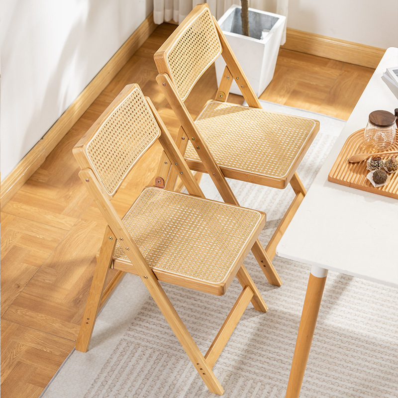 Silla plegable de ratán de estilo japonés sala de estar Silla de comedor en casa con respaldo Silla de comedor portátil de bambú estilo de registro nuevo