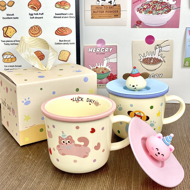 Ins adorable perro taza de cerámica de alto valor de visualización copas de agua regalo de cumpleaños copas de regalo de oficina