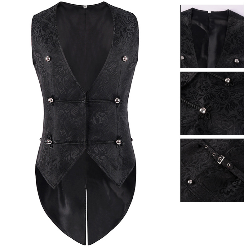 2024亞馬遜wish新款男裝中世紀服裝復古哥特長禮服馬甲萬聖節服裝