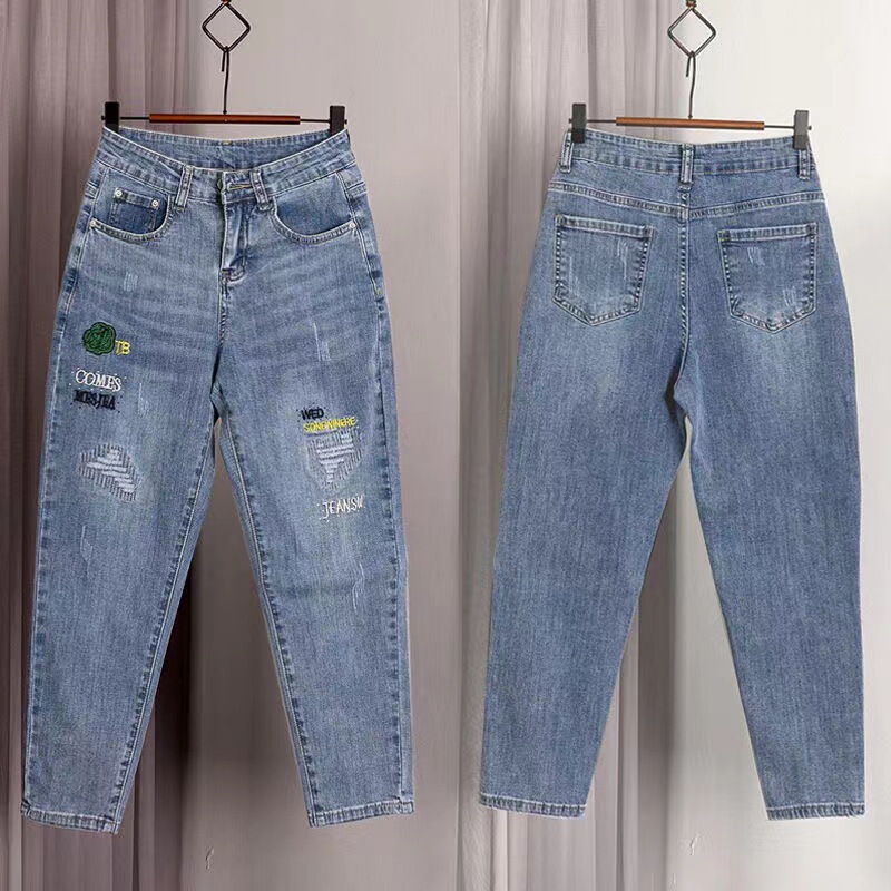 Eight-Point Jeans for Women, Loose 2024 Spring and Summer Thin Cropped Pants, Carrot Harem Pants, Small Daddy Dark Blue