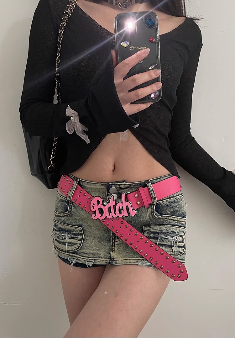 Nuova cintura Y2k Millennium Spicy Girl stile europeo e americano lettera rosa cintura donna nuova cintura subcultura versatile_voghion.com