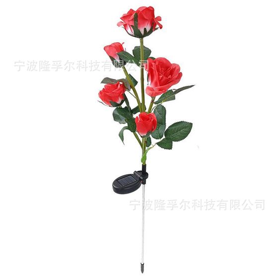 Cross-Border New 5-Head Solar Rose Lamp Outdoor Led Artificial Flower Lamp Garden Lawn Landscape Lamp