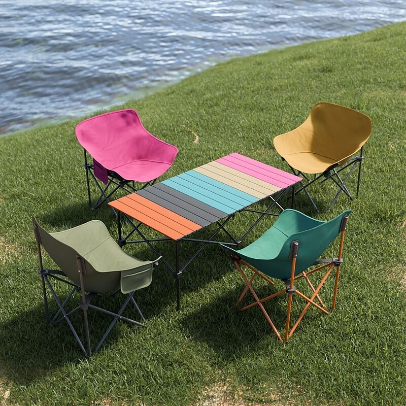 Upgraded outdoor picnic folding table and chair set, portable camping, stall, fishing equipment, egg roll table, moon chair