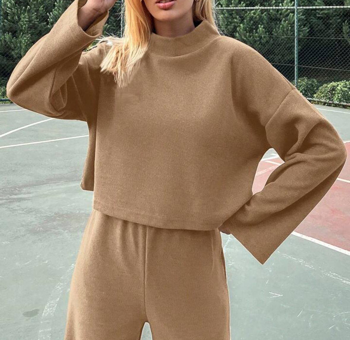 Damenbekleidung Herbst lässig faulen Stil gestrickte langärmelige Tops locker und bequem Hosenanzug_voghion.com