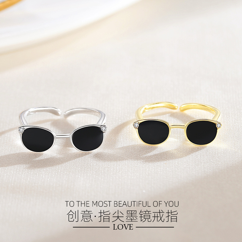 Transfronteriza dedo gafas de sol anillo de plata 925 moda europea y americana pequeñas gafas diseño dulce fresco joyería al por mayor