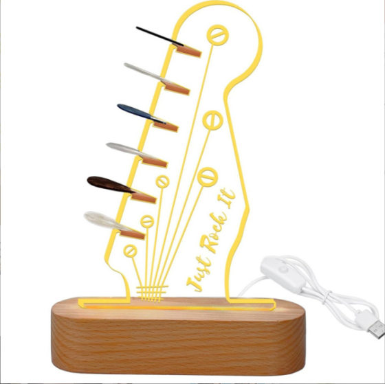Cross-border new atmosphere 3d night light wooden guitar pick storage rack acrylic lamp creative gift lamp