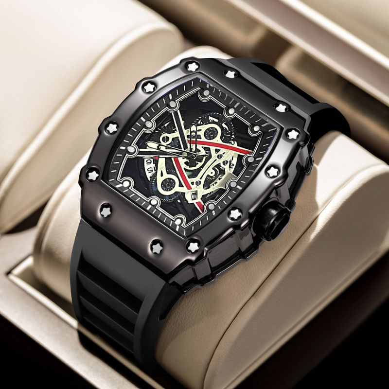 ZIDO brand casual fashion domineering automatic quartz hollow luminous waterproof black warrior 1707 men's watch