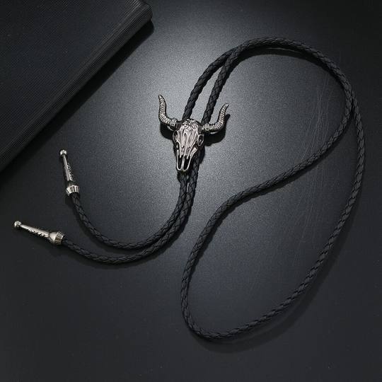 European and American long leather cow head necklace jewelry wholesale fashion new factory direct retro men's leather necklace
