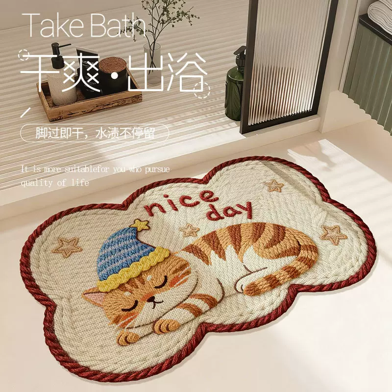 卡通浴室地垫家用卫生间防滑垫厕所吸水速干跨境仿亚麻编织纹地垫