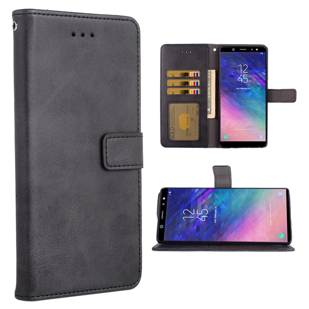 适用三星A6 Plus2018/J82018手机壳翻盖式插卡钱包款支架保护皮套