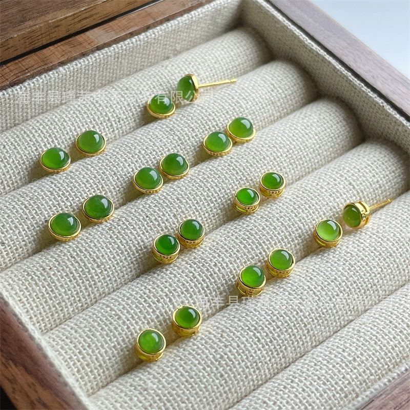 Оптовая продажа серебряных сережек с инкрустацией из натурального русского яшмы и нефрита Hetian, ювелирные изделия из серебра 925 пробы, прямые поставки