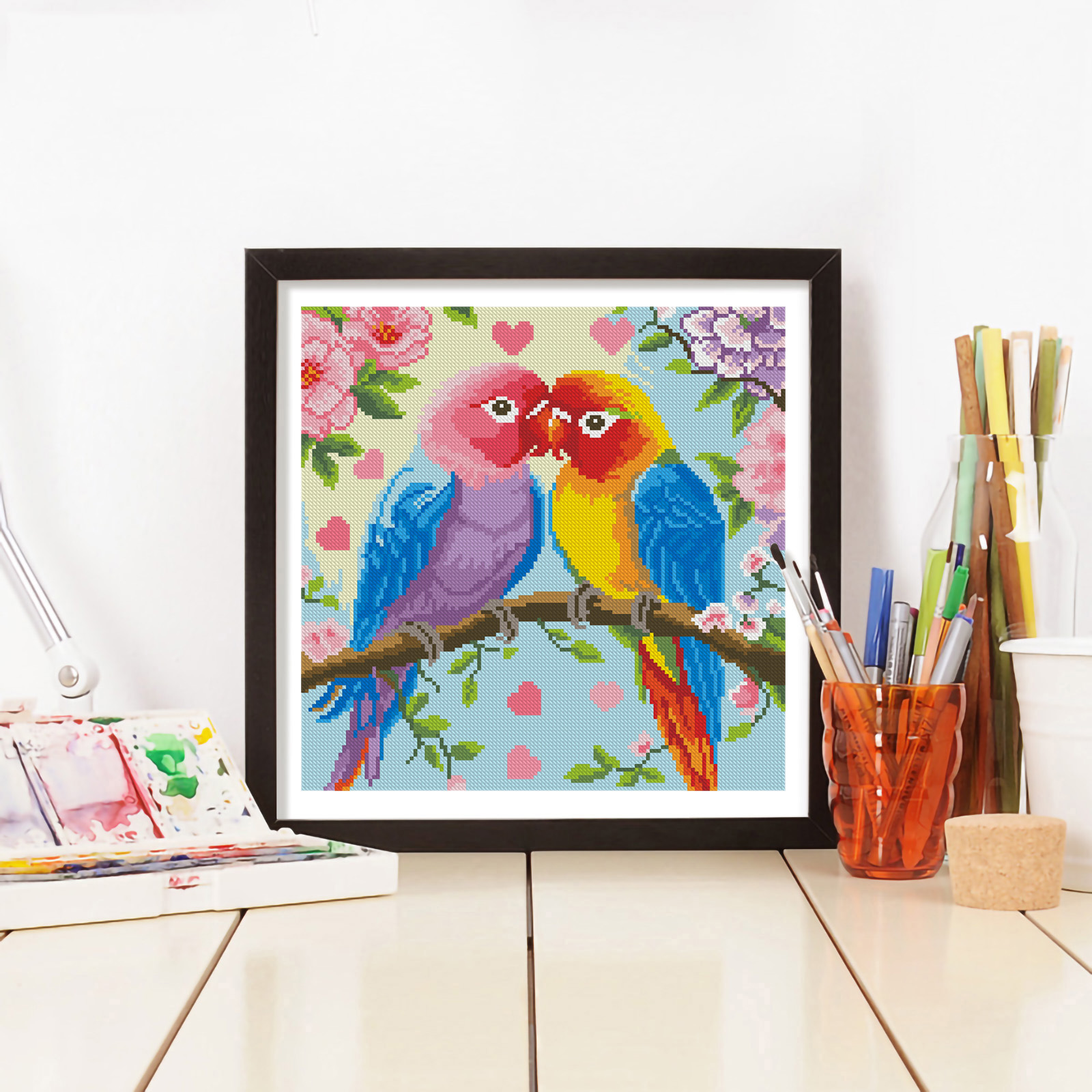 Nuevos productos transfronterizos Love Birds punto de cruz pareja loro comercio exterior venta caliente punto de cruz autobordado piezas pequeñas