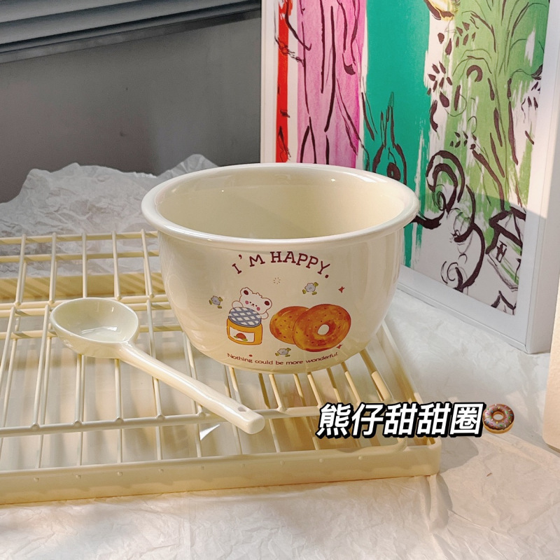 かわいい陶磁器の6インチの顔の碗の大きいサイズの家庭用2025新型の茶碗のナットの粉の碗のスープの碗は麺の大きい碗を食べます。|undefined