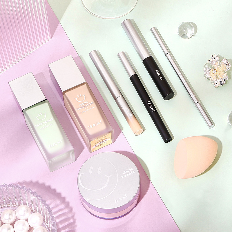 Baxi Baxi Makeup Eight-Piece Set Beauty Egg Liquid Foundation Concealer Liquid Isolation Loose Powder Eyeliner Mascara Eyebrow Pencil