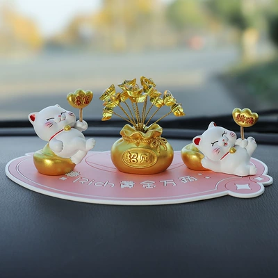 Car ornaments, Bring in Wealth and Treasure - rich-lying-earn-citrine-yuanbao-powder-pad