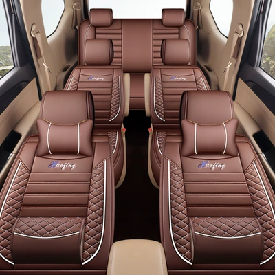 Covers, Jiachen Full Surround, Universal seat cover - 7-seater-full-leather-brown-middle-row-split-604015