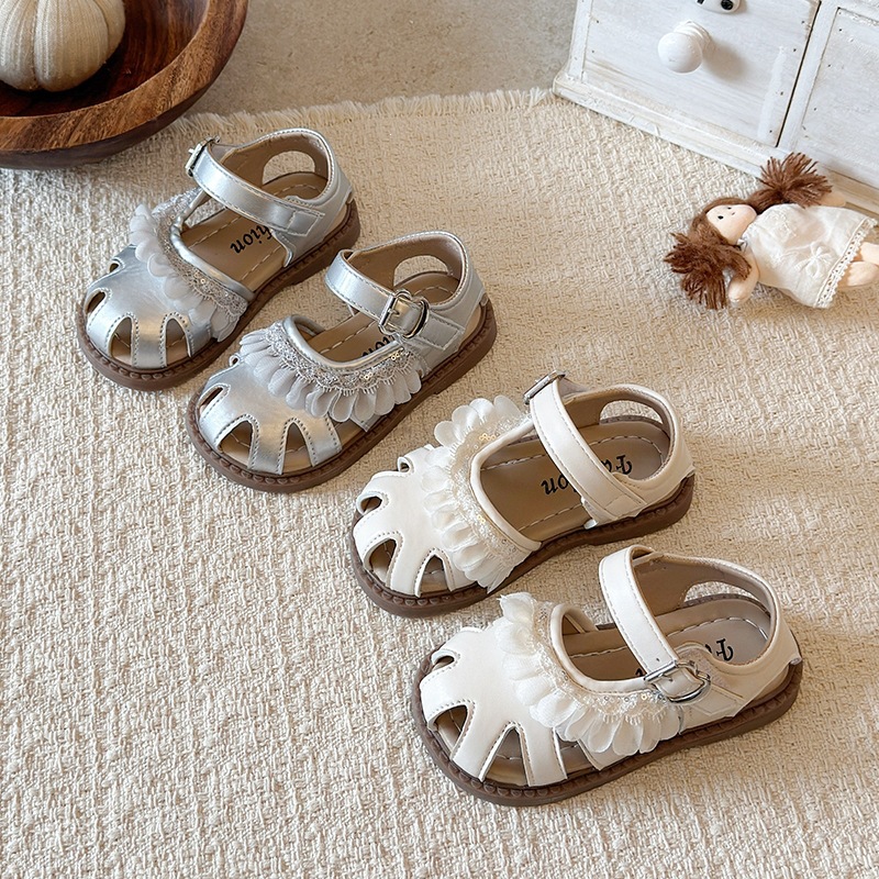 Sweet Princess Style Baby Girl's Lace Sandals Soft Sole Closed Toe Beach Sandals For Toddlers Summer New_voghion.com