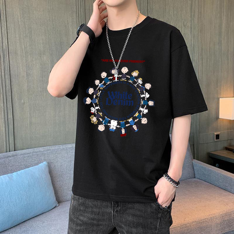 Moda estilo coreano corto moda negro hielo seda manga corta Camiseta cuello redondo Camiseta para hombres y mujeres