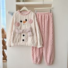2025秋冬季新款280克珊瑚绒睡衣女可爱卡通圆领法兰绒加厚家居服