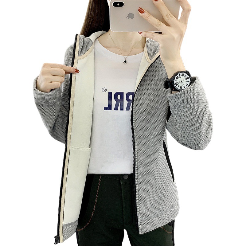 Autumn and winter fleece jacket women's cardigan hooded thickened polar fleece jacket women's fleece-lined warm sports sweater fashion brand