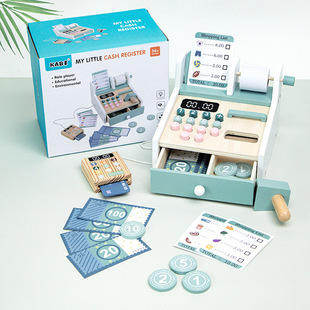 Cross-Border Children's Wooden Simulation Supermarket Shopping Cash Register Ce Life Cognitive Early Education Pretend Play Cash Register Toy