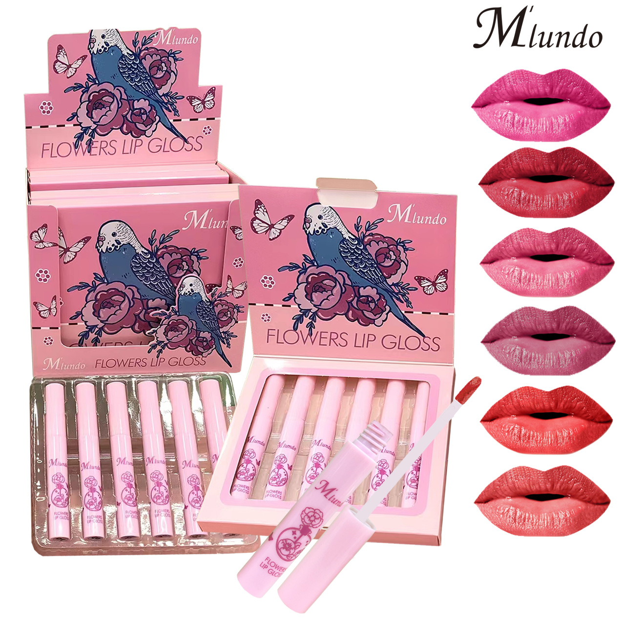 Nuevo producto MLUNDO Mi Duo, brillo labial de seis colores, acabado mate aterciopelado, brillo labial de larga duración, labial blanqueador, paquete individual de 6 unidades.