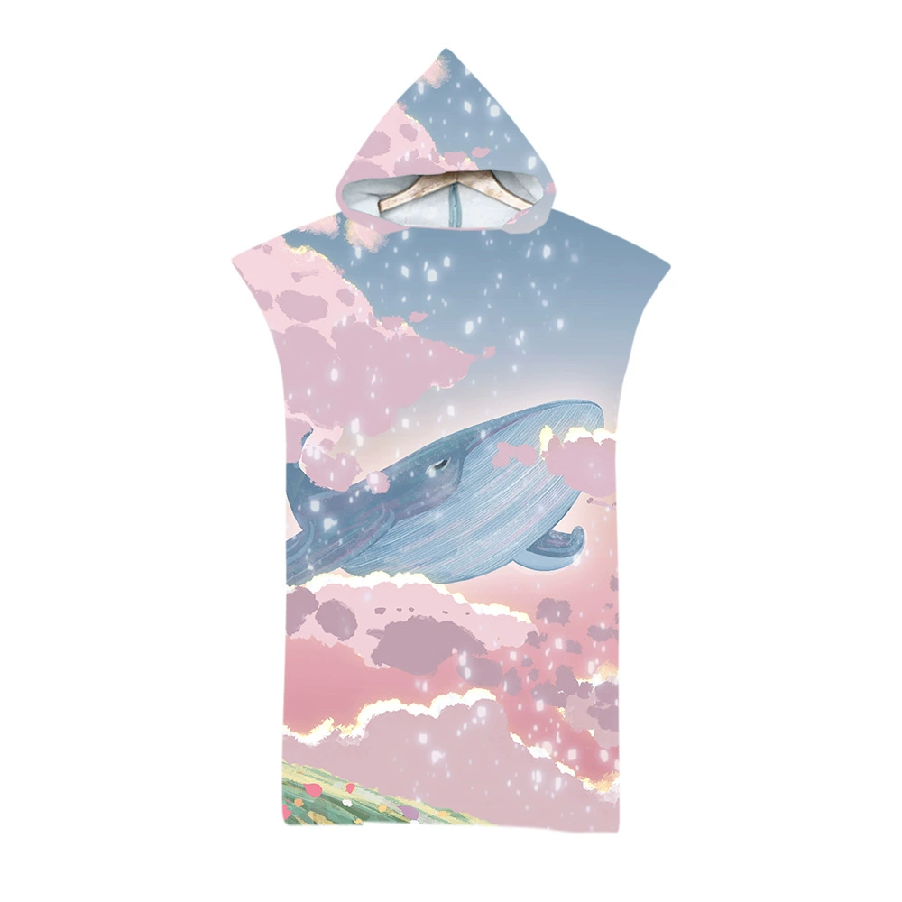 Полотенце ванны Микрофибер розового пляжного полотенца печатания цифров полотенца ванны края шва Кита вишневого цвета взрослое с капюшоном