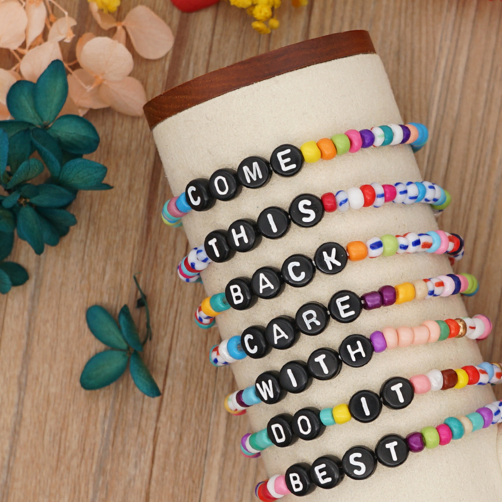 Bohemian Style Simple Glass Colored Millet Beads Letter Beaded Braceletpicture30