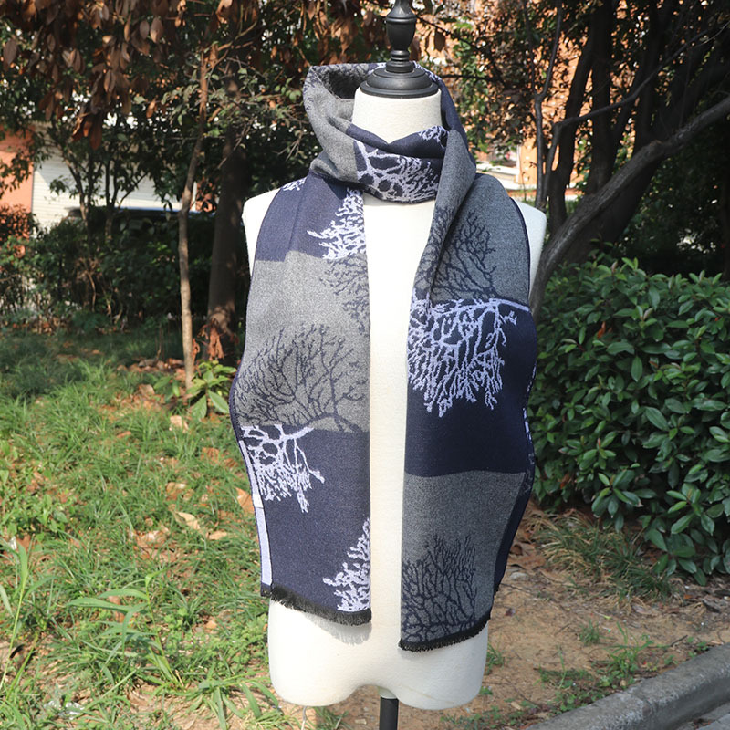 Cachecol de jacquard xadrez com franjas para homem_voghion.com