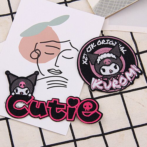 Self-adhesive cartoon Sanrio Kuromi Melody English alphabet cloth stickers for clothes and bags decorative decals diy