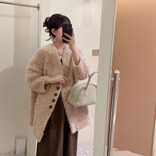 【香氛姐姐】V领100绵羊毛羊羔毛皮毛一体皮草宽松外套中长款女士