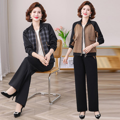 お母さんの春の服の2つのセットの洋風のコートのズボンのスポーツウェアのファッションの中高年の婦人服の春秋のカジュアルなスーツの女性
