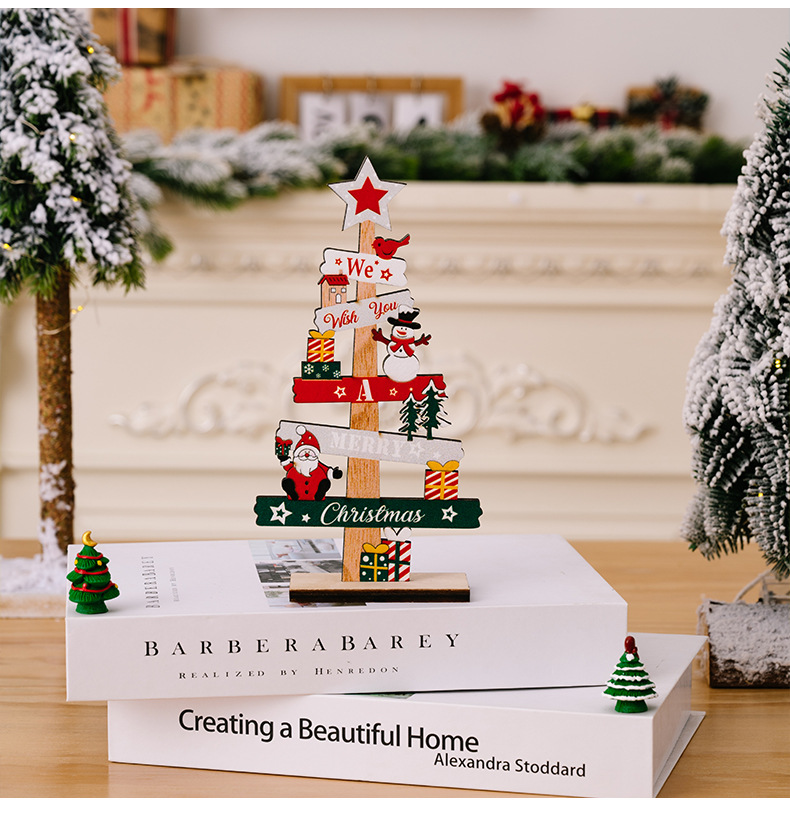 Christmas Tree, Letter, Snowman Pattern Cartoon Style, Cute Style Christmas Cartoon Style Cute Christmas Tree Letter Snowman Wood Indoor Party Festival Ornaments