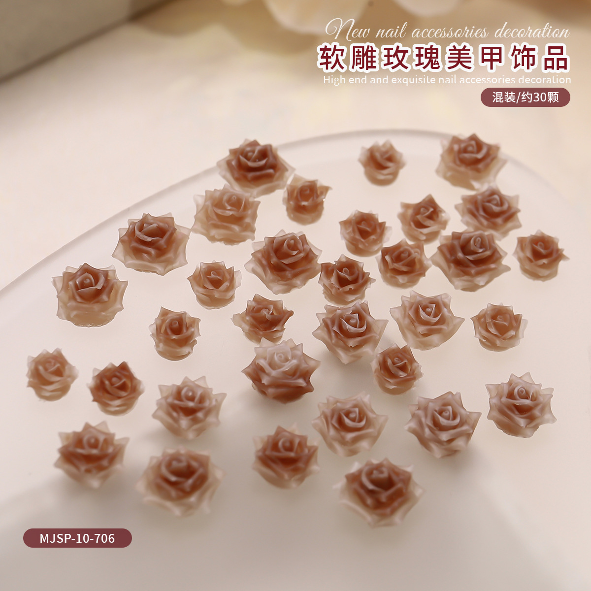 Nueva imitación de joyas de uñas rosadas caliente camellia suave tallada perforación de uñas red rojo para usar accesorios de uñas image 29