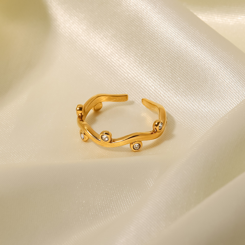 Simple Style Geometric Stainless Steel Open Ring Plating Artificial Diamond Stainless Steel Rings