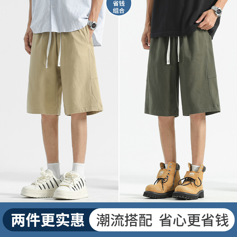 メンズショートパンツ、夏用アウターウェア、薄手の純綿バスケットボールパンツ、ミッドパンツ、ルーズビーチパンツ、ワークウェア、カジュアルパンツ|undefined