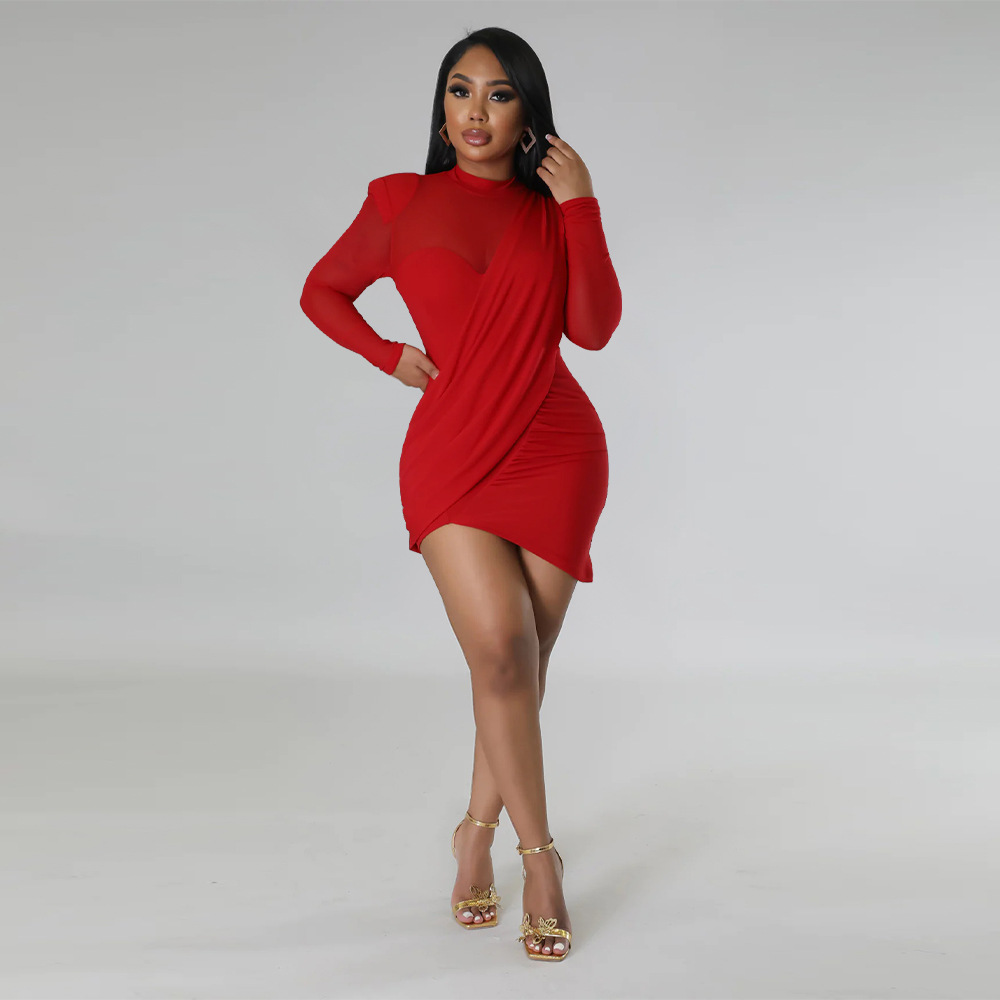 Women Mesh Stitching See-through Patch Waist Dress 26 Women Mesh Stitching See-through Patch Waist Dress