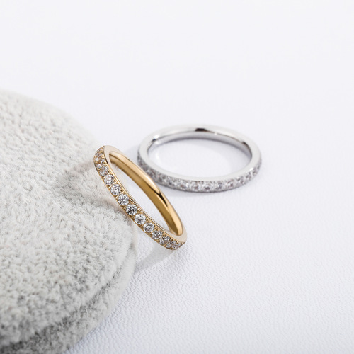 Amazon AliExpress Trendy Gold-plated Stainless Steel Solitaire Diamond Ring for Women Hip-hop Simple Ring Personality Accessory